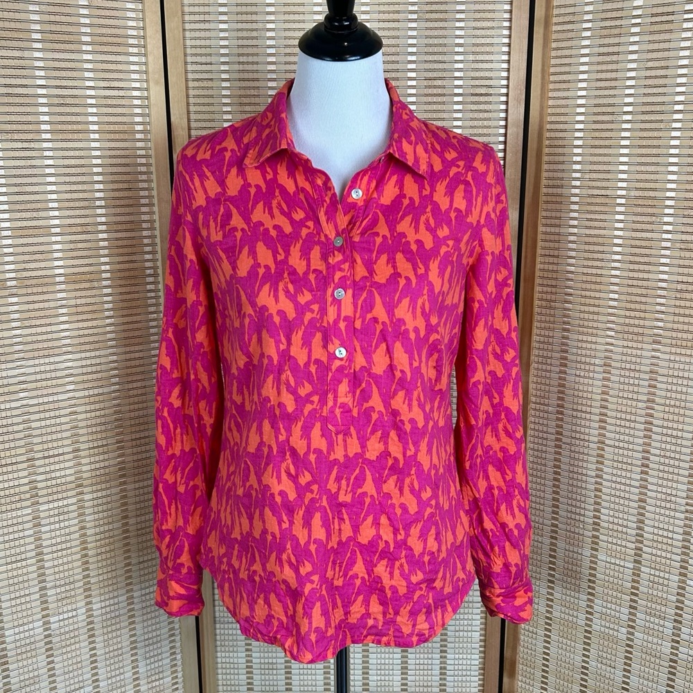 Vineyard Vines Linen Parrot Bird Popover Shirt